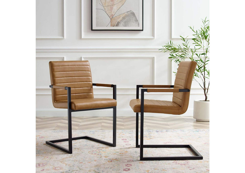 EEI-4522-TAN Savoy Vegan Leather Dining Chairs Set Of 2 By Modway