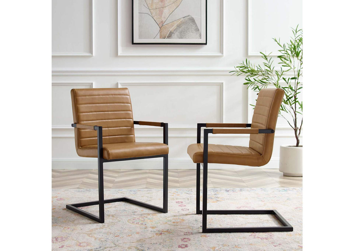 EEI-4522-TAN Savoy Vegan Leather Dining Chairs Set Of 2 By Modway