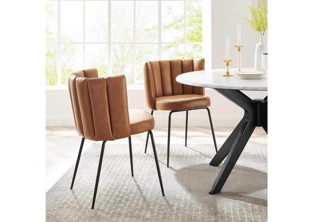 EEI-4676-BLK-TAN Virtue Vegan Leather Dining Chair Set Of 2 By Modway