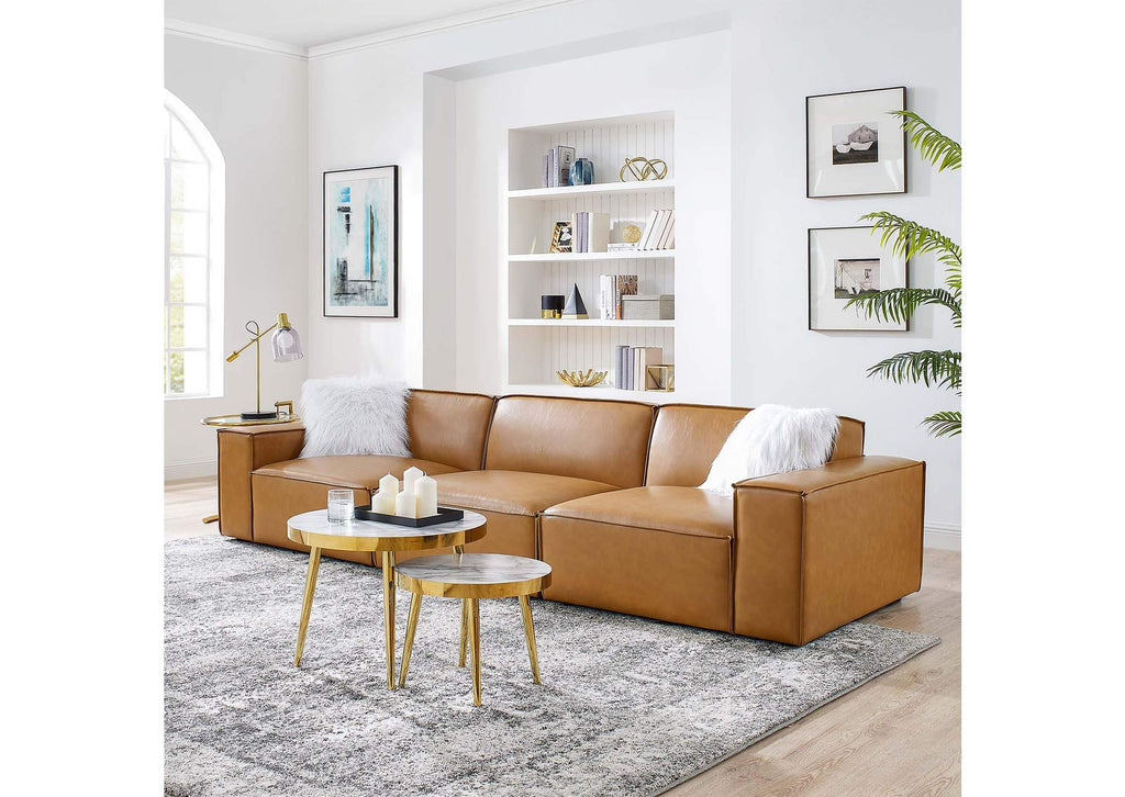 EEI-4708-TAN Restore 3-Piece Vegan Leather Sofa By Modway