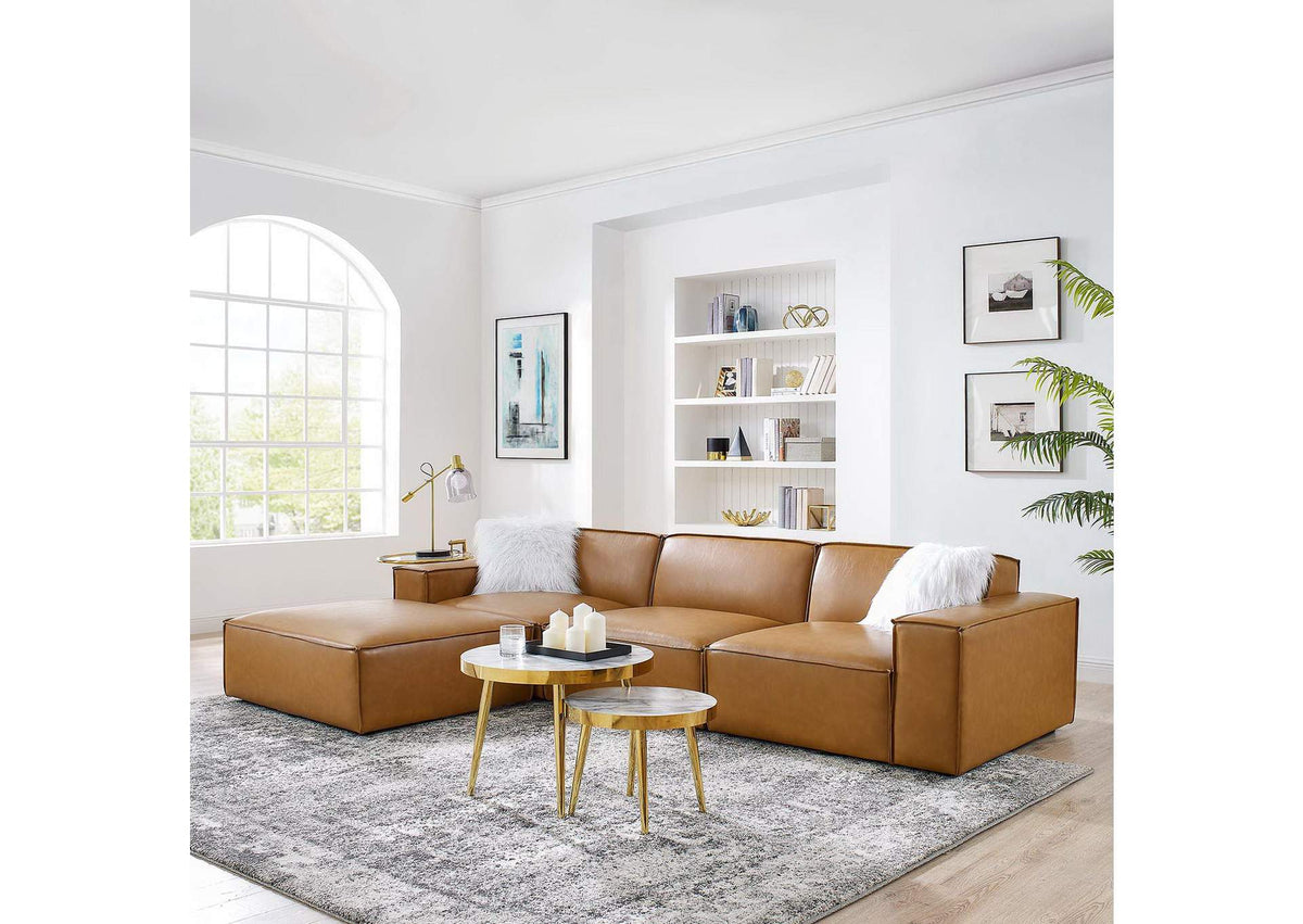 EEI-4709-TAN Restore 4-Piece Vegan Leather Sectional Sofa By Modway