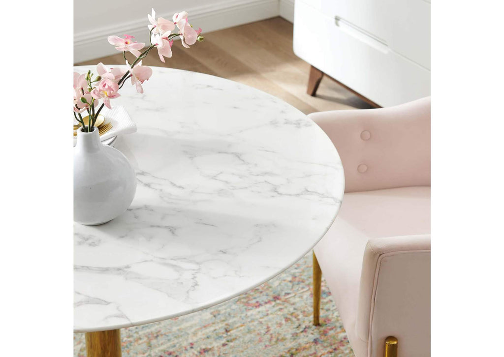 EEI-4749-GLD-WHI Verne 40" Artificial Marble Dining Table By Modway