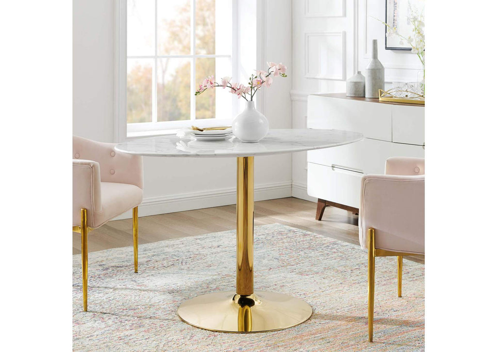 EEI-4752-GLD-WHI Verne 48" Oval Artificial Marble Dining Table By Modway