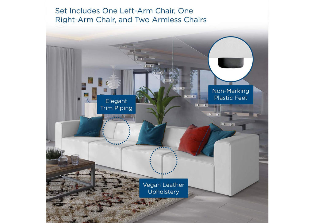 EEI-4793-WHI Mingle 4-Piece Vegan Leather Sectional Sofa By Modway