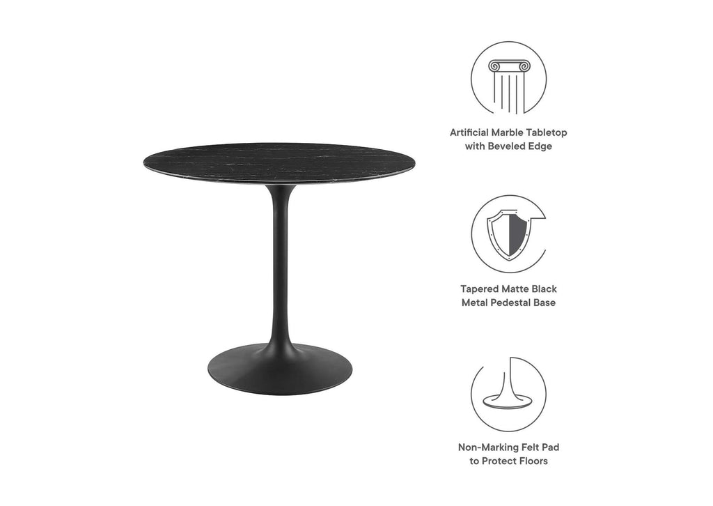 EEI-4868-BLK-BLK Lippa 36" Round Faux Marble Dining Table By Modway