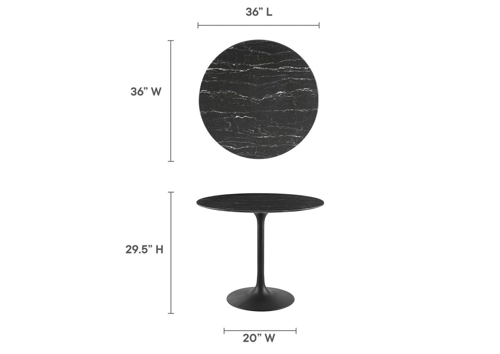 EEI-4868-BLK-BLK Lippa 36" Round Faux Marble Dining Table By Modway