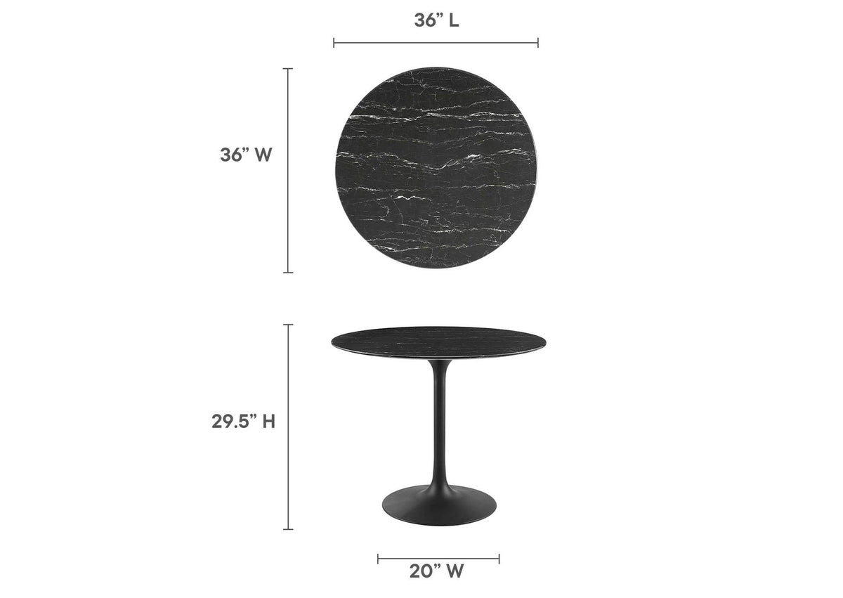EEI-4868-BLK-BLK Lippa 36" Round Faux Marble Dining Table By Modway