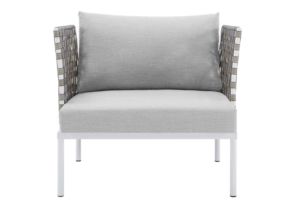 EEI-4954-TAN-GRY Harmony Sunbrella® Basket Weave Outdoor Patio Aluminum Armchair By Modway