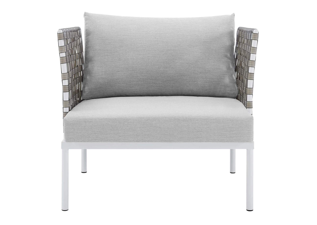EEI-4954-TAN-GRY Harmony Sunbrella® Basket Weave Outdoor Patio Aluminum Armchair By Modway
