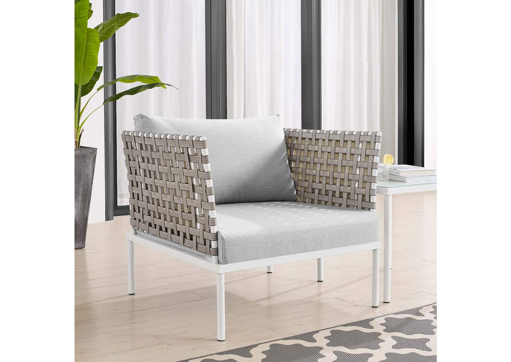 EEI-4954-TAN-GRY Harmony Sunbrella® Basket Weave Outdoor Patio Aluminum Armchair By Modway