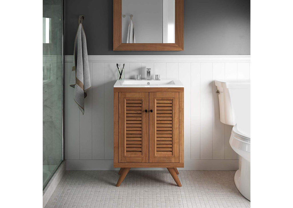 EEI-5086-NAT Birdie 24" Teak Wood Bathroom Vanity Cabinet - Sink Basin Not Included - By Modway