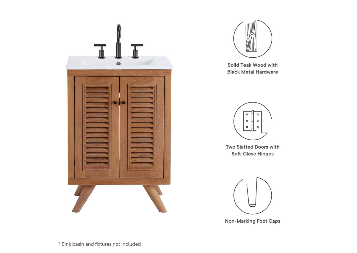 EEI-5086-NAT Birdie 24" Teak Wood Bathroom Vanity Cabinet - Sink Basin Not Included - By Modway