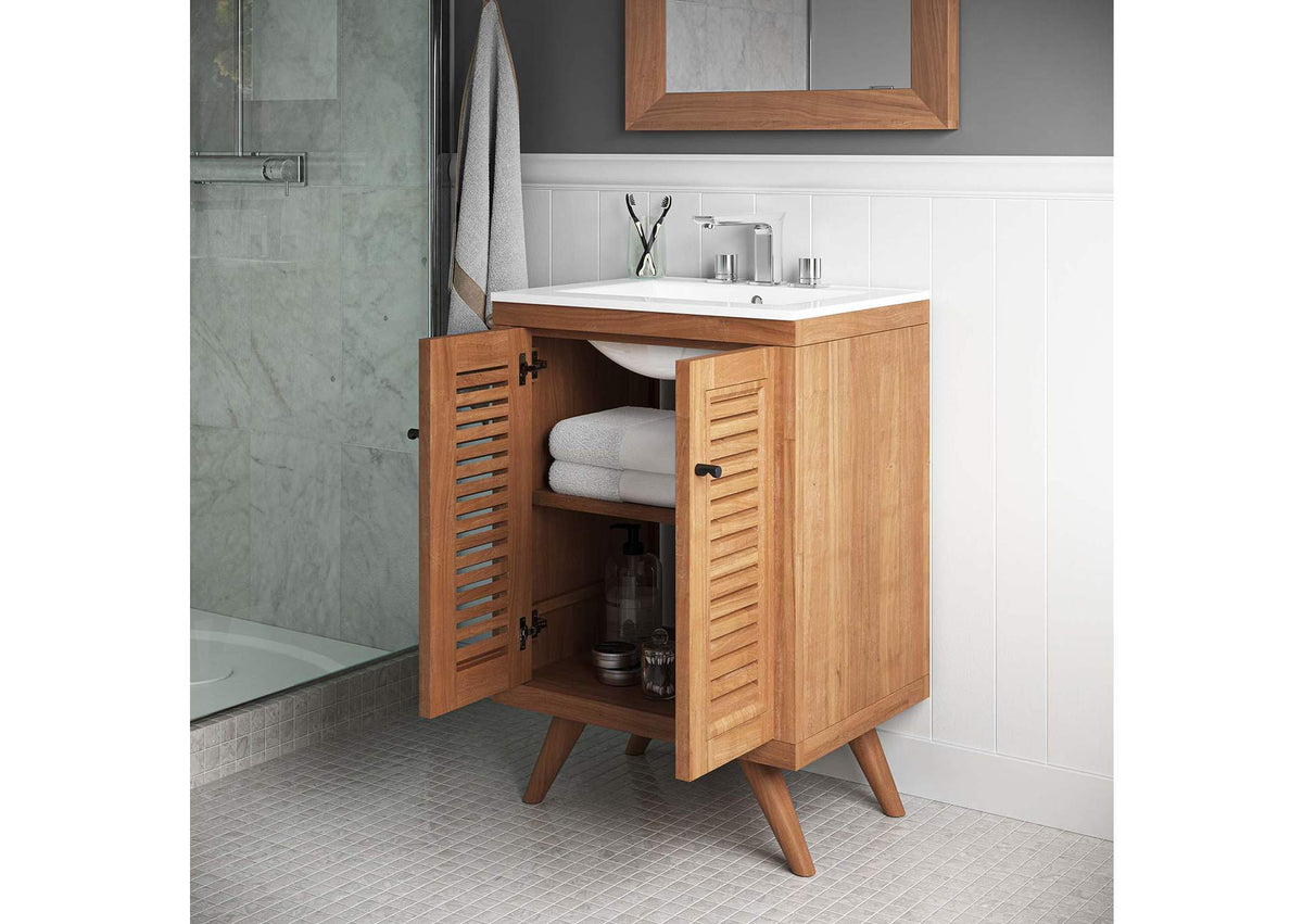 EEI-5086-NAT Birdie 24" Teak Wood Bathroom Vanity Cabinet - Sink Basin Not Included - By Modway
