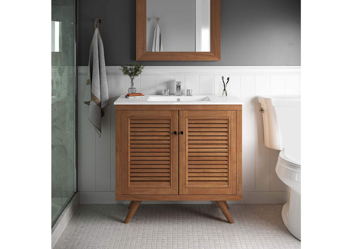 EEI-5087-NAT Birdie 36" Teak Wood Bathroom Vanity Cabinet - Sink Basin Not Included - By Modway