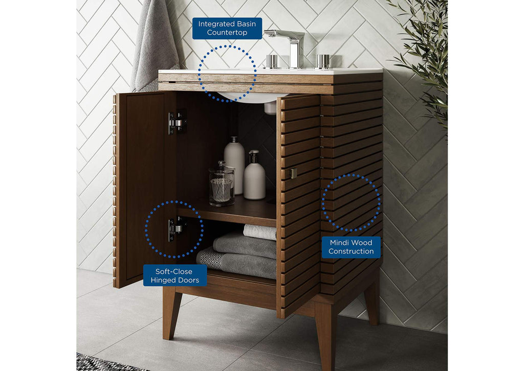 EEI-5114-WAL-WHI Ledger 24" Bathroom Vanity By Modway