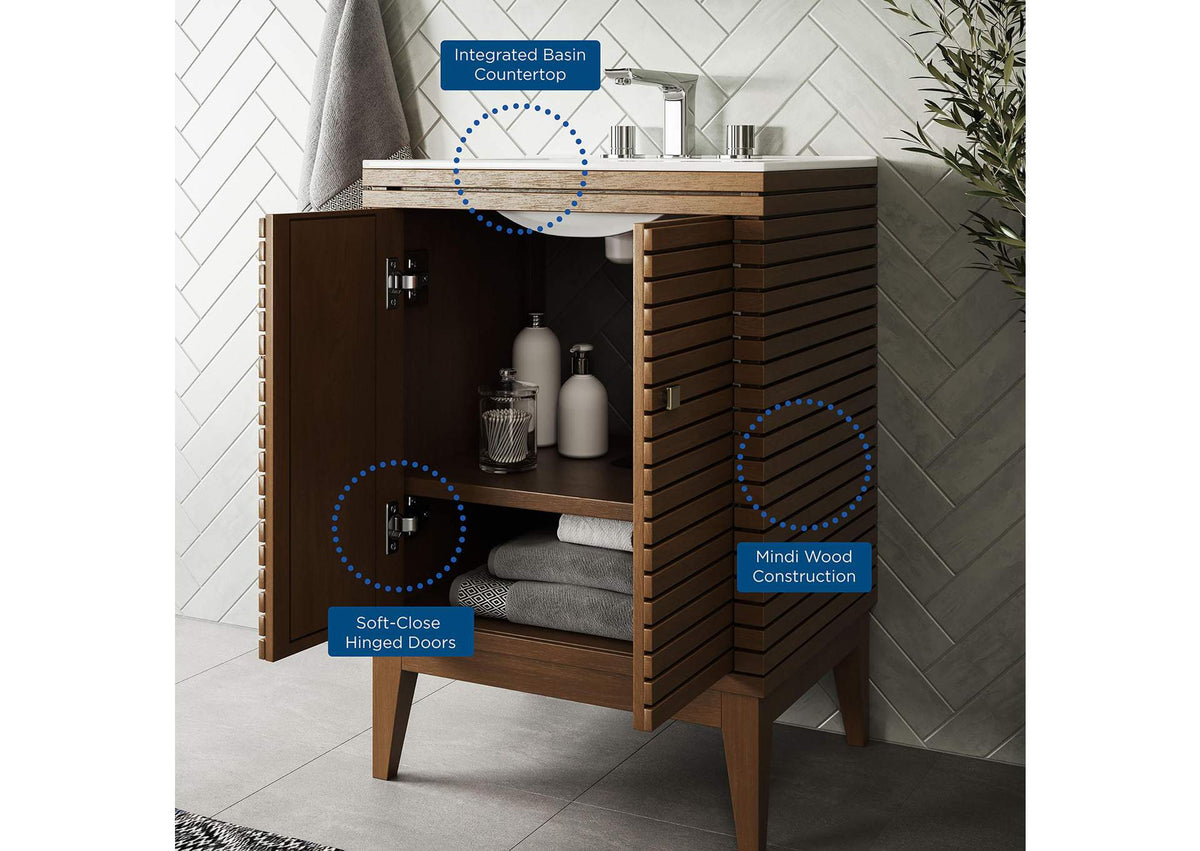 EEI-5114-WAL-WHI Ledger 24" Bathroom Vanity By Modway