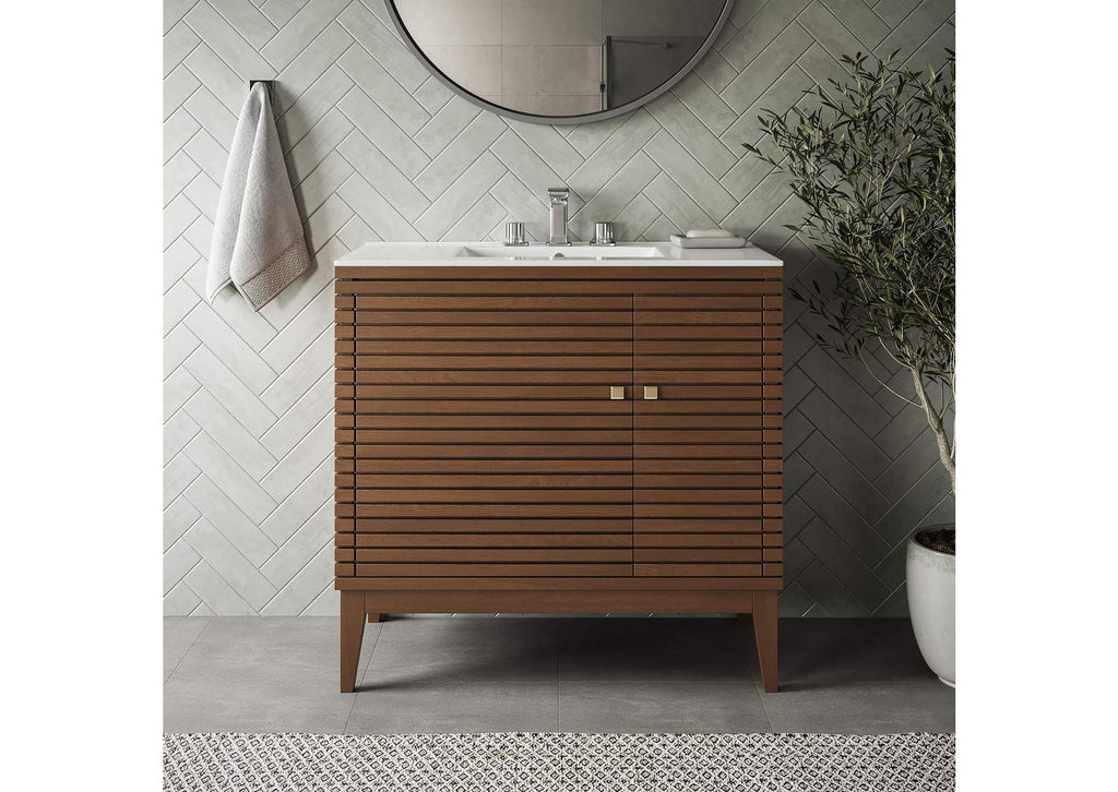 EEI-5115-WAL-WHI Ledger 36" Bathroom Vanity By Modway