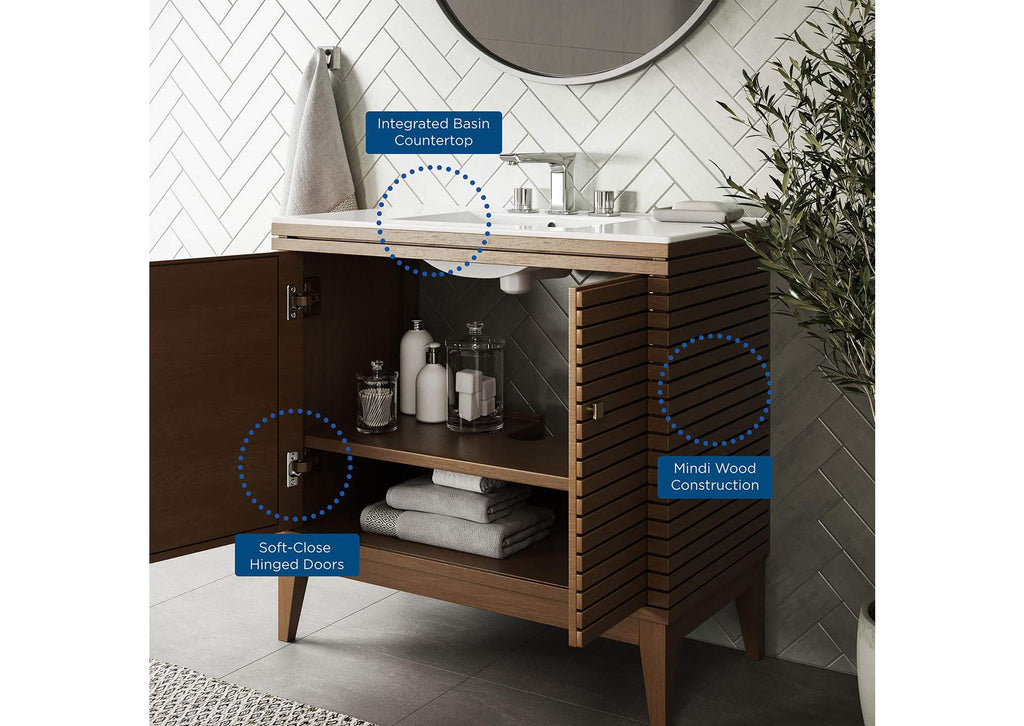 EEI-5115-WAL-WHI Ledger 36" Bathroom Vanity By Modway