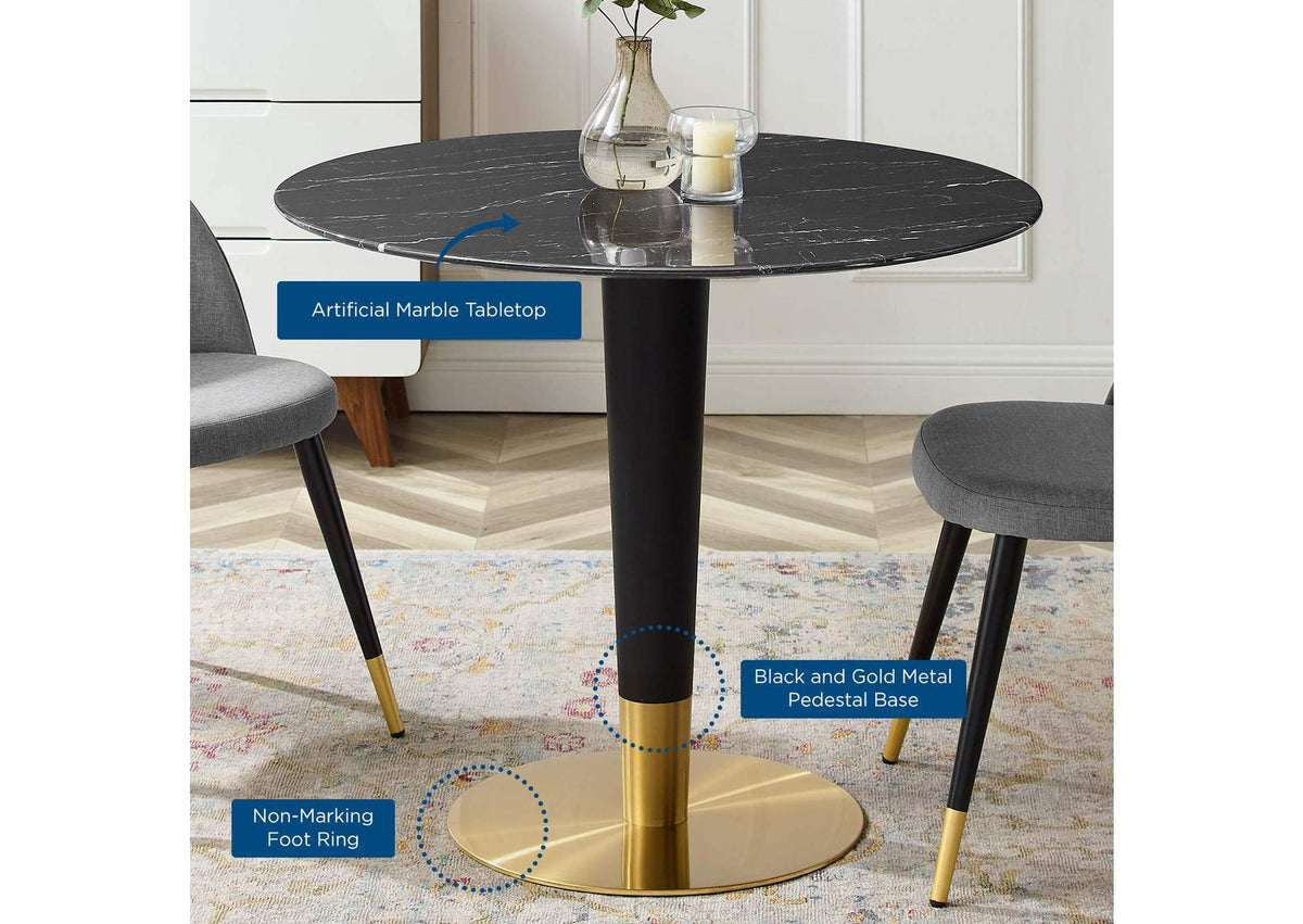 EEI-5132-GLD-BLK Zinque 36" Artificial Marble Dining Table By Modway