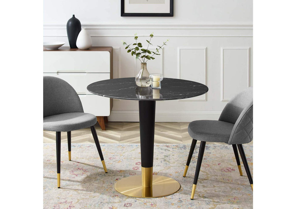 EEI-5132-GLD-BLK Zinque 36" Artificial Marble Dining Table By Modway