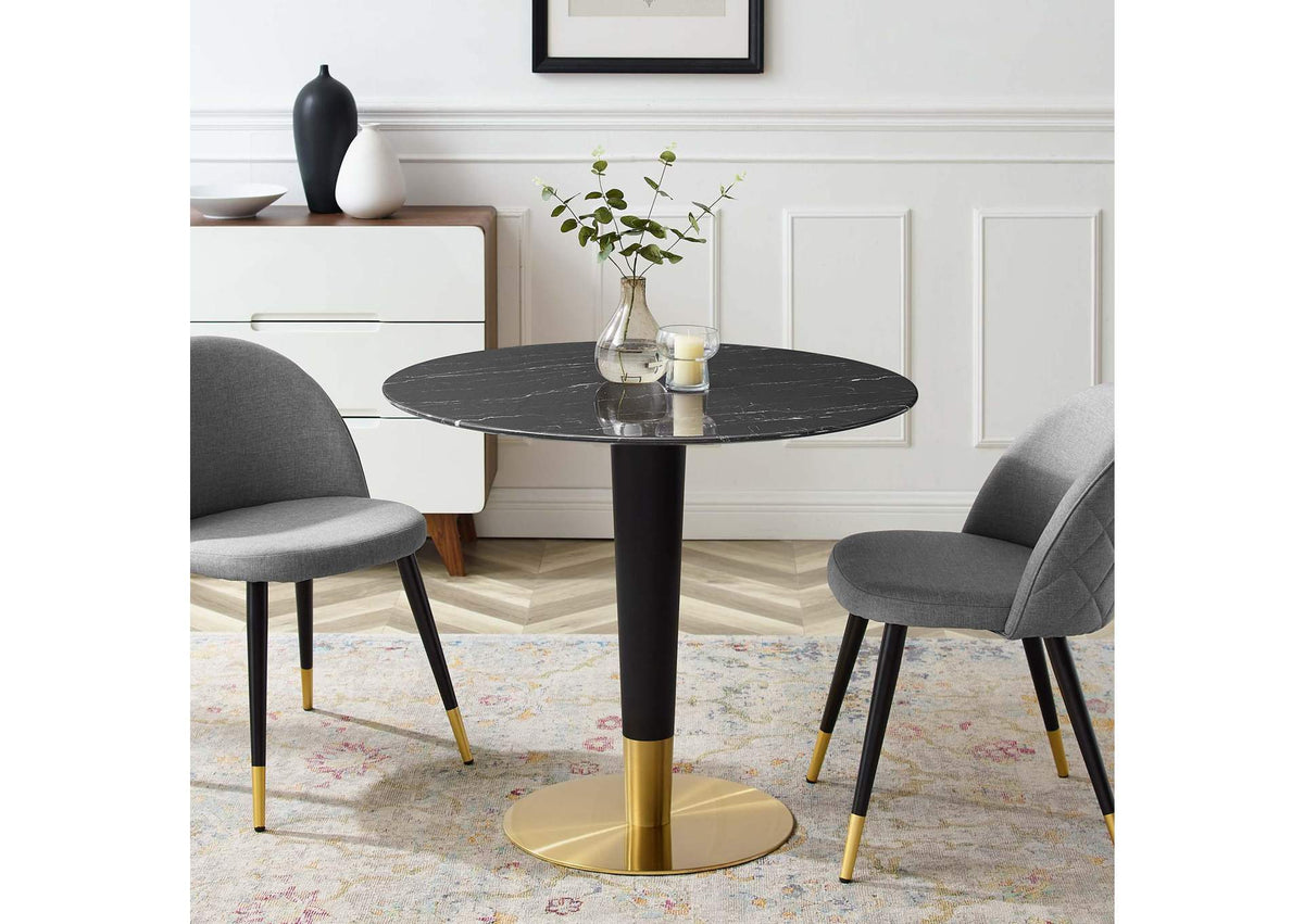 EEI-5132-GLD-BLK Zinque 36" Artificial Marble Dining Table By Modway