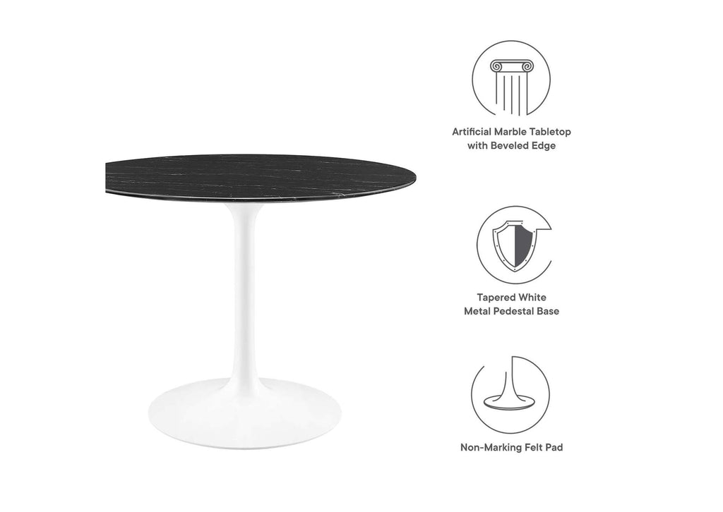 EEI-5181-WHI-BLK Lippa 40" Round Faux Marble Dining Table By Modway