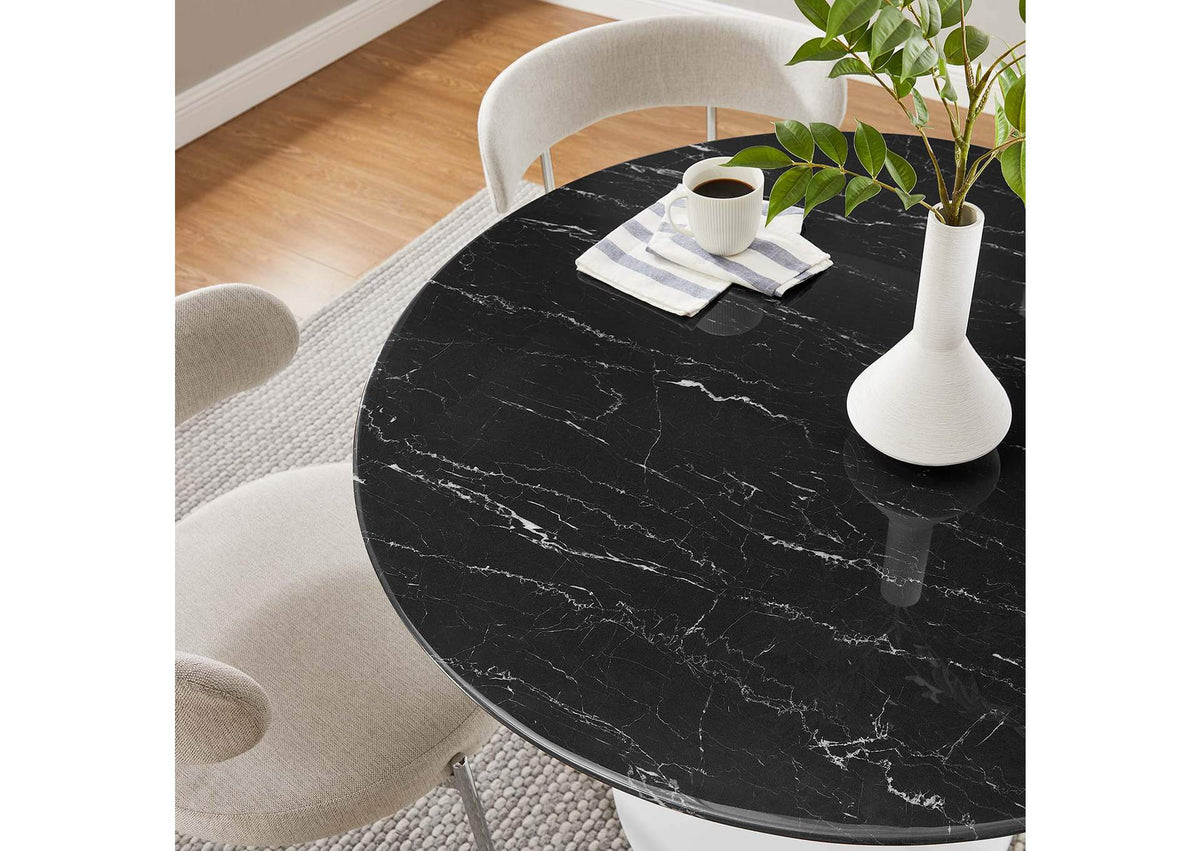 EEI-5181-WHI-BLK Lippa 40" Round Faux Marble Dining Table By Modway