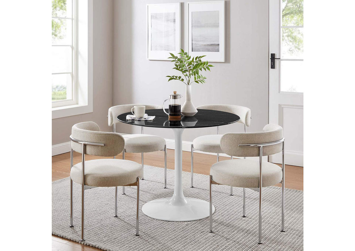 EEI-5181-WHI-BLK Lippa 40" Round Faux Marble Dining Table By Modway