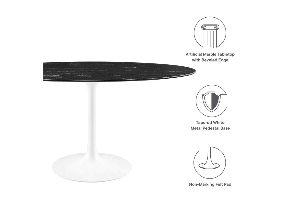 EEI-5186-WHI-BLK Lippa 60" Oval Faux Marble Dining Table By Modway