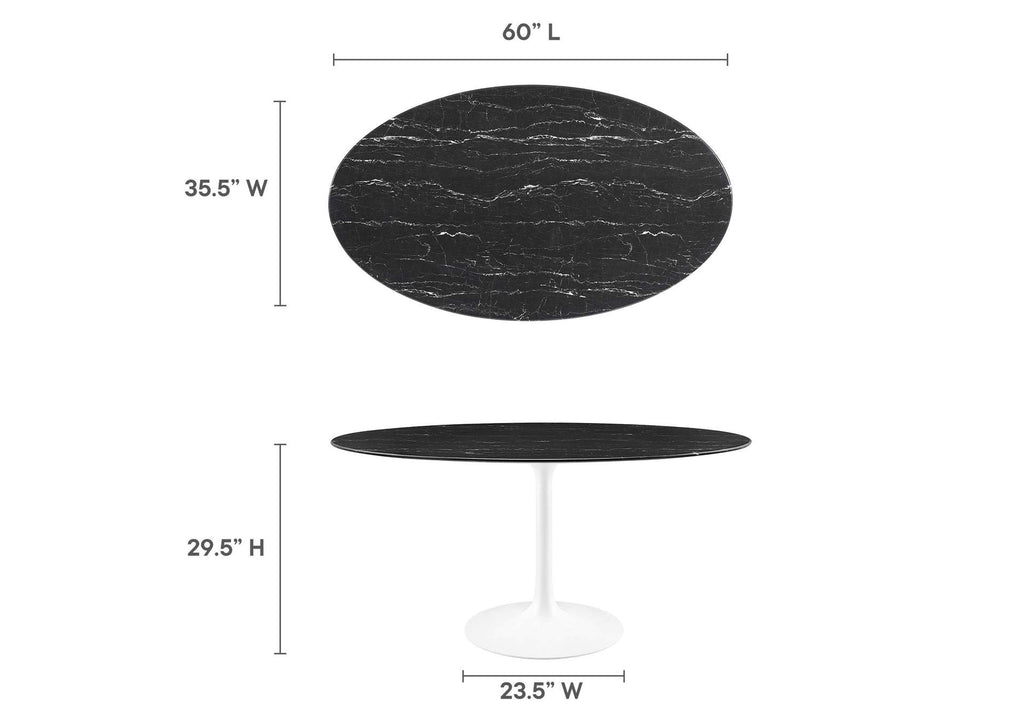EEI-5186-WHI-BLK Lippa 60" Oval Faux Marble Dining Table By Modway