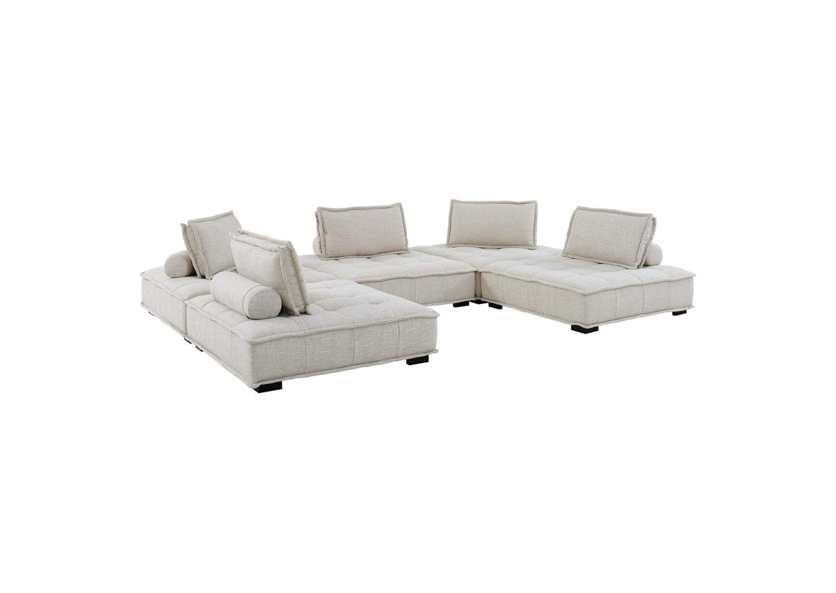 EEI-5210-BEI Saunter 5 Piece Tufted Fabric Fabric Sectional Sofa By Modway
