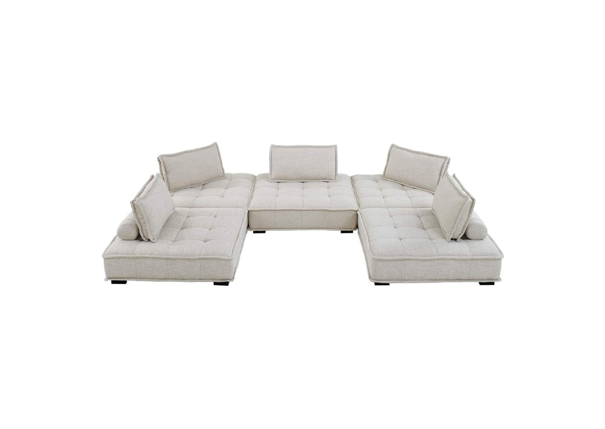 EEI-5210-BEI Saunter 5 Piece Tufted Fabric Fabric Sectional Sofa By Modway