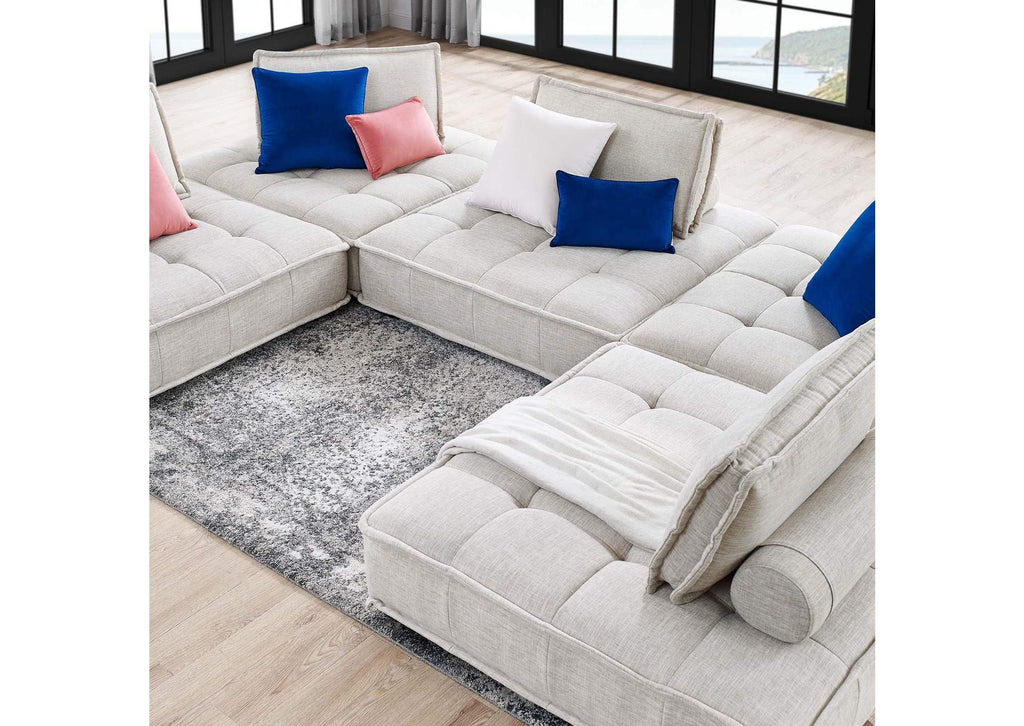 EEI-5210-BEI Saunter 5 Piece Tufted Fabric Fabric Sectional Sofa By Modway