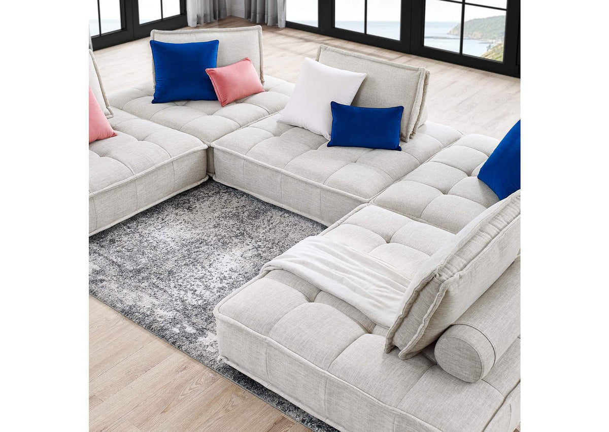 EEI-5210-BEI Saunter 5 Piece Tufted Fabric Fabric Sectional Sofa By Modway