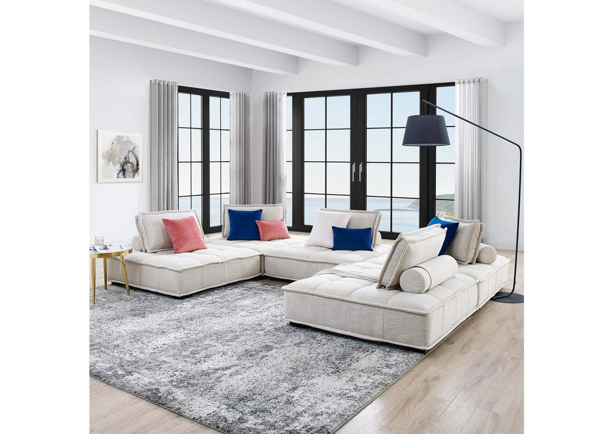 EEI-5210-BEI Saunter 5 Piece Tufted Fabric Fabric Sectional Sofa By Modway