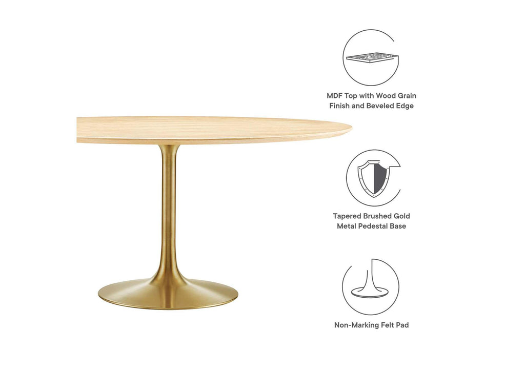 EEI-5233-GLD-NAT Lippa 60" Round Wood Dining Table By Modway