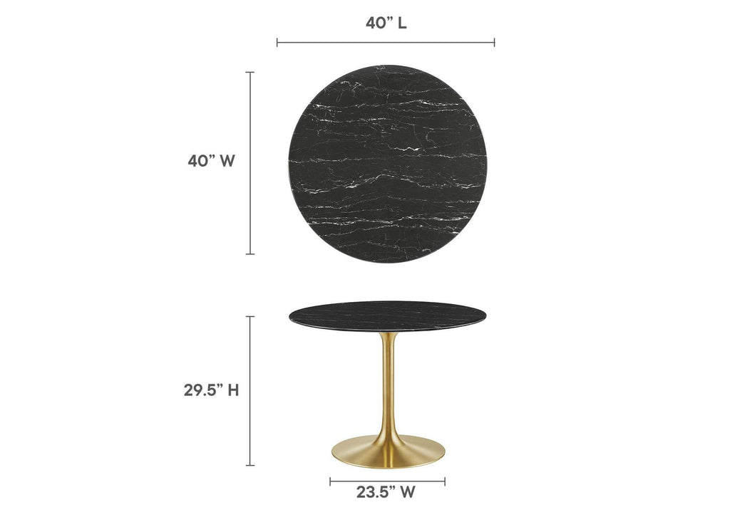 EEI-5238-GLD-BLK Lippa 40" Round Faux Marble Dining Table By Modway