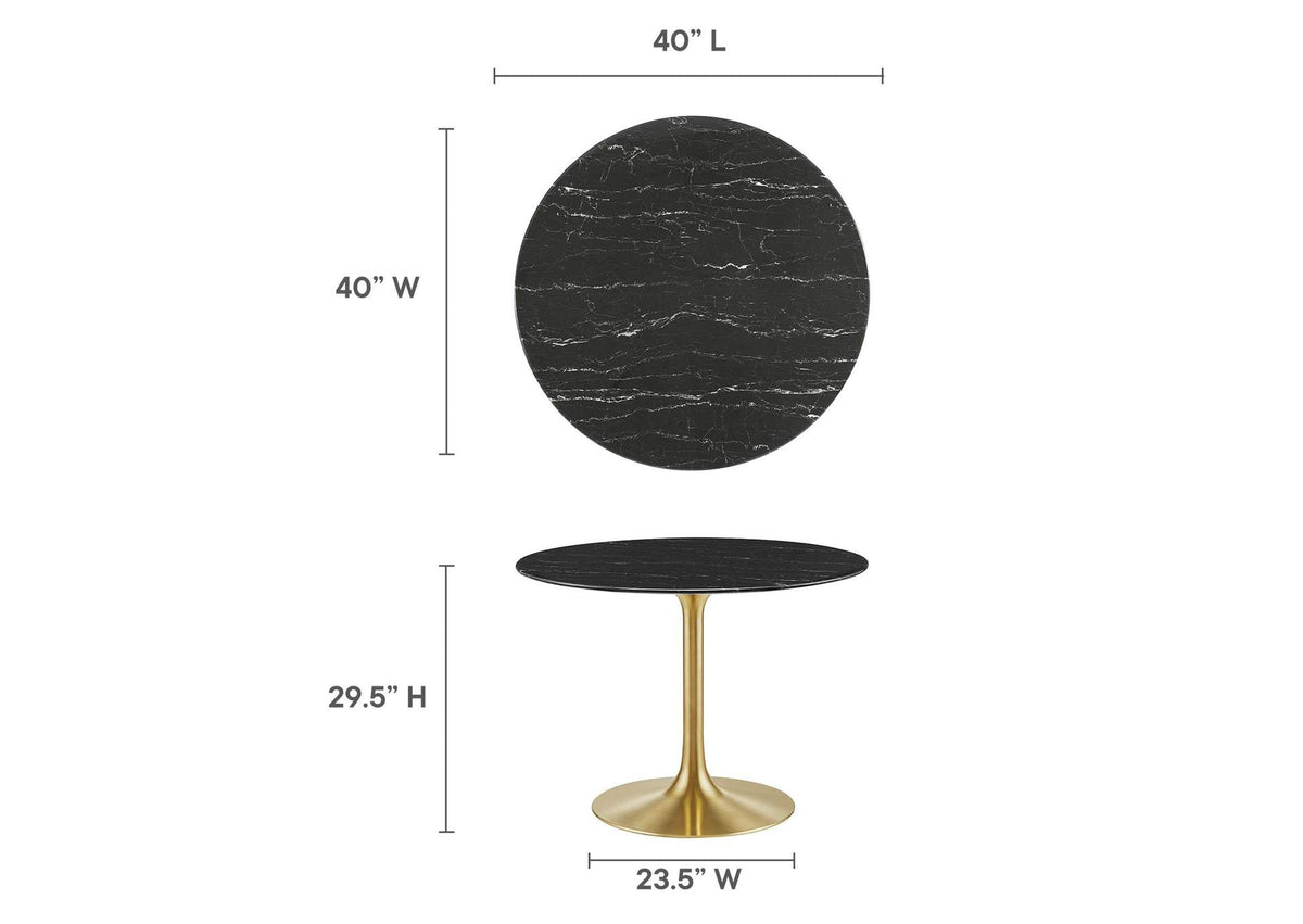 EEI-5238-GLD-BLK Lippa 40" Round Faux Marble Dining Table By Modway