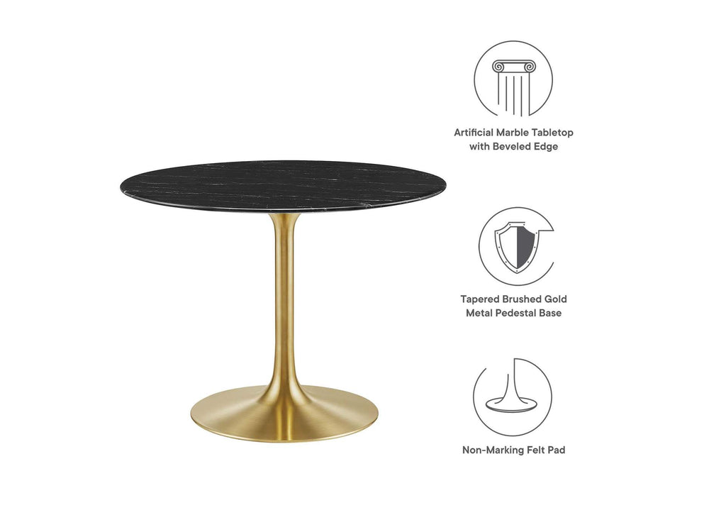 EEI-5238-GLD-BLK Lippa 40" Round Faux Marble Dining Table By Modway