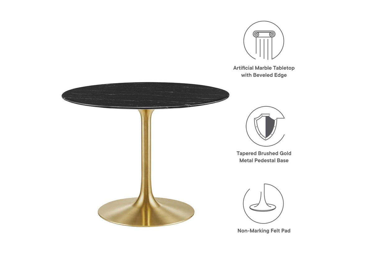 EEI-5238-GLD-BLK Lippa 40" Round Faux Marble Dining Table By Modway