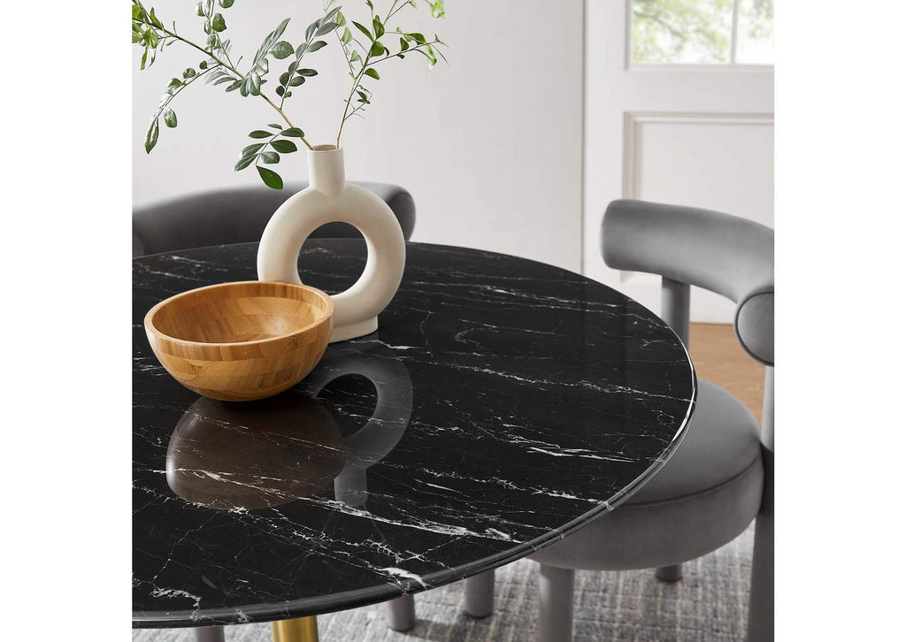 EEI-5238-GLD-BLK Lippa 40" Round Faux Marble Dining Table By Modway