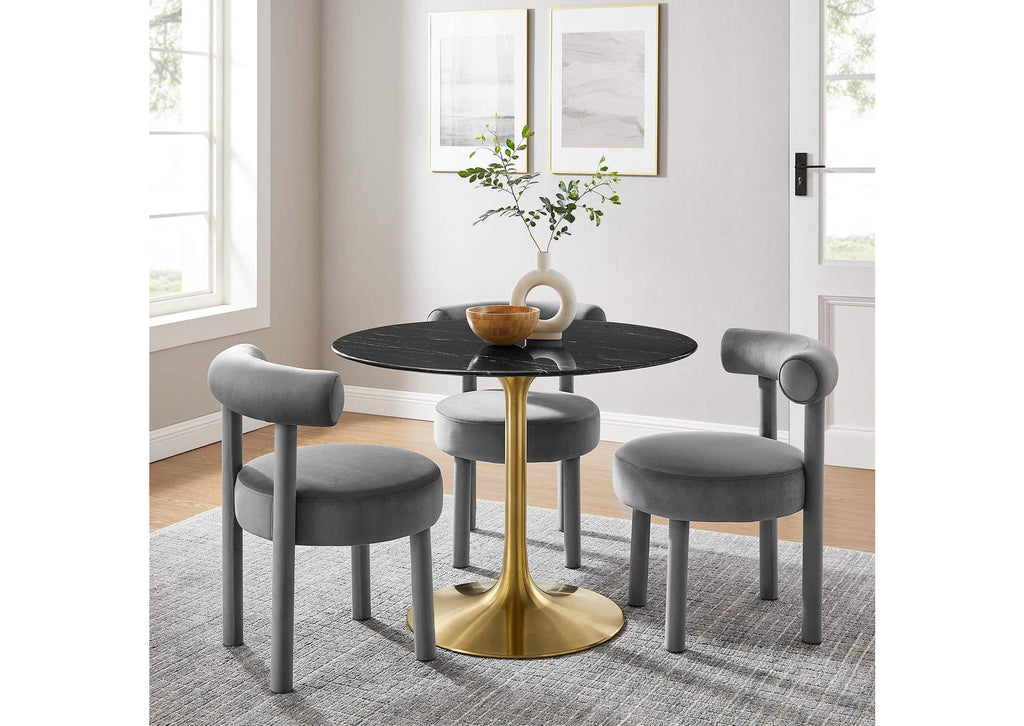 EEI-5238-GLD-BLK Lippa 40" Round Faux Marble Dining Table By Modway