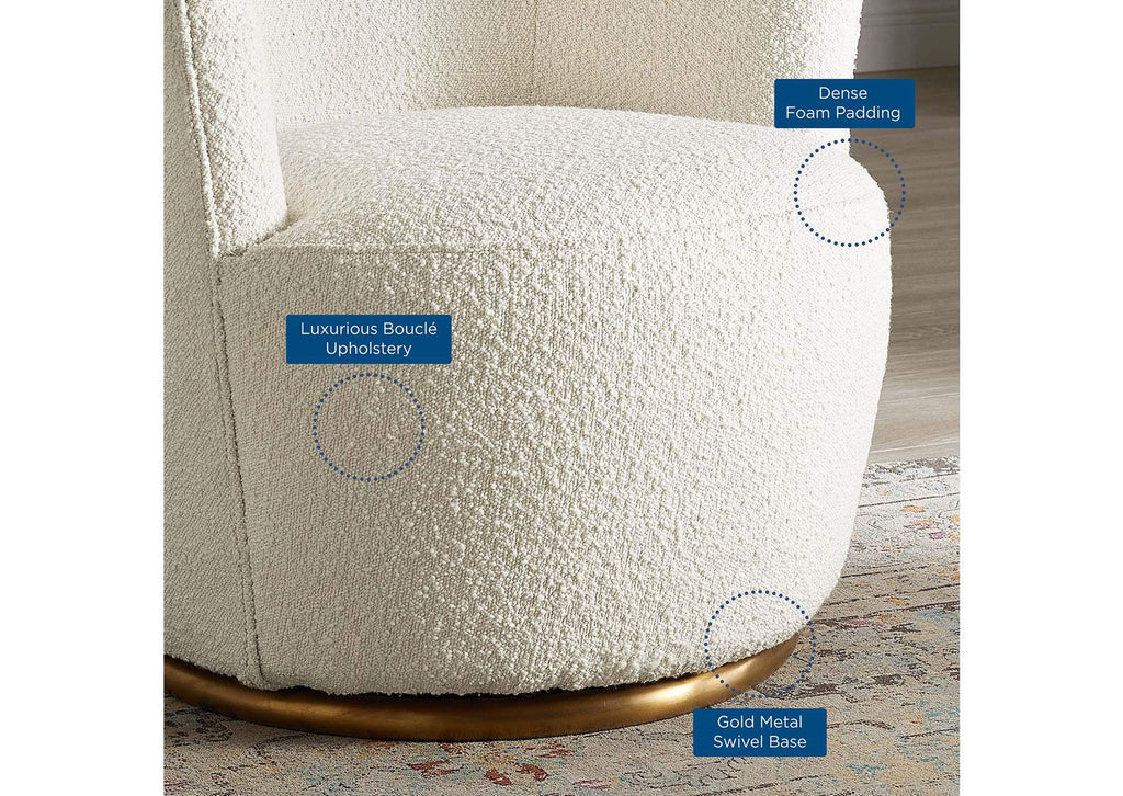 EEI-5311-WHI Nora Boucle Upholstered Swivel Chair By Modway