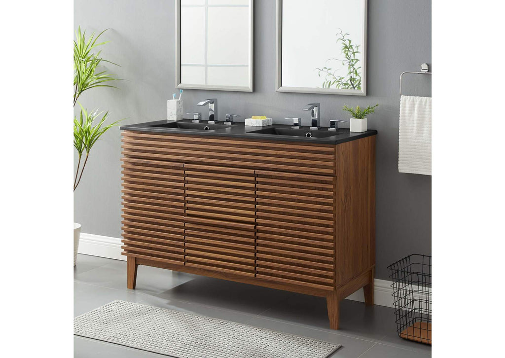 EEI-5381-WAL-BLK Render 48" Double Sink Bathroom Vanity By Modway