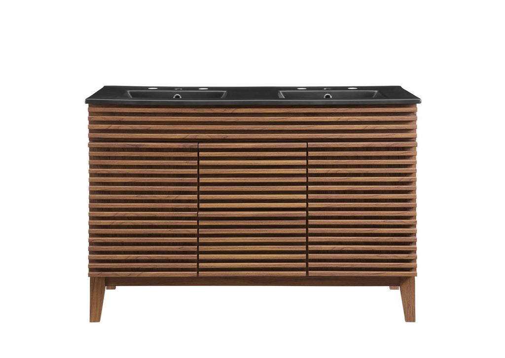 EEI-5381-WAL-BLK Render 48" Double Sink Bathroom Vanity By Modway