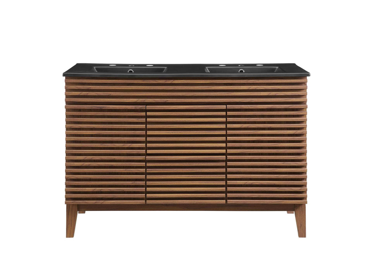 EEI-5381-WAL-BLK Render 48" Double Sink Bathroom Vanity By Modway
