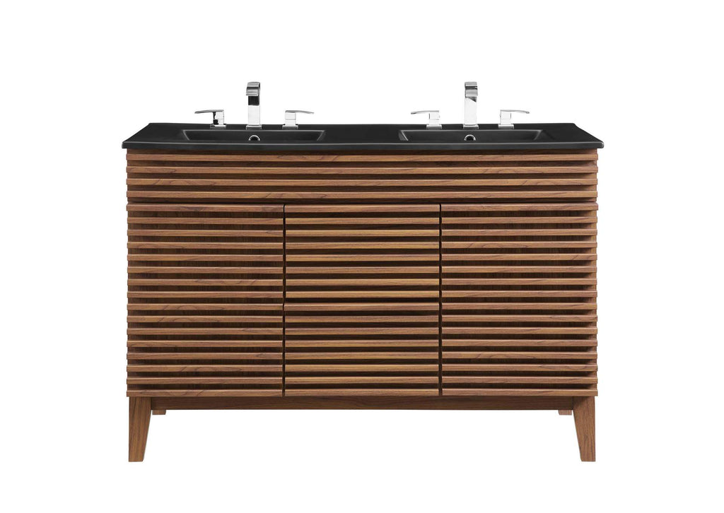 EEI-5381-WAL-BLK Render 48" Double Sink Bathroom Vanity By Modway