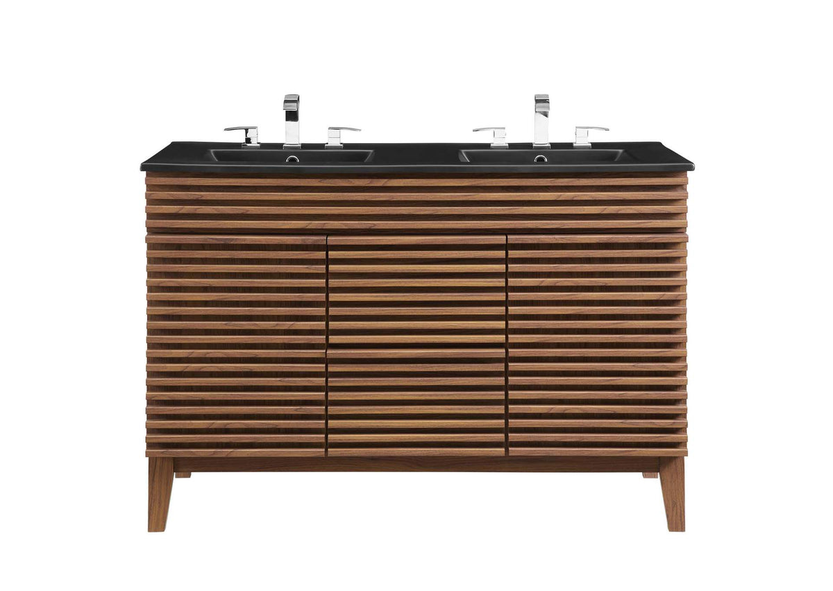 EEI-5381-WAL-BLK Render 48" Double Sink Bathroom Vanity By Modway