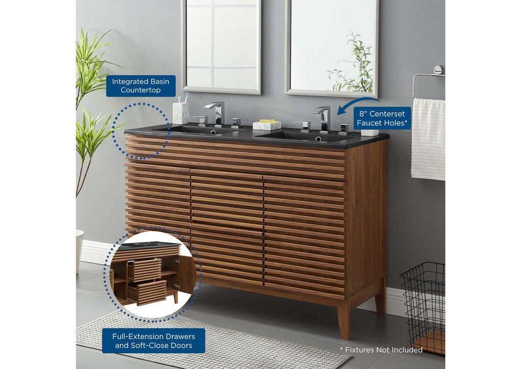 EEI-5381-WAL-BLK Render 48" Double Sink Bathroom Vanity By Modway