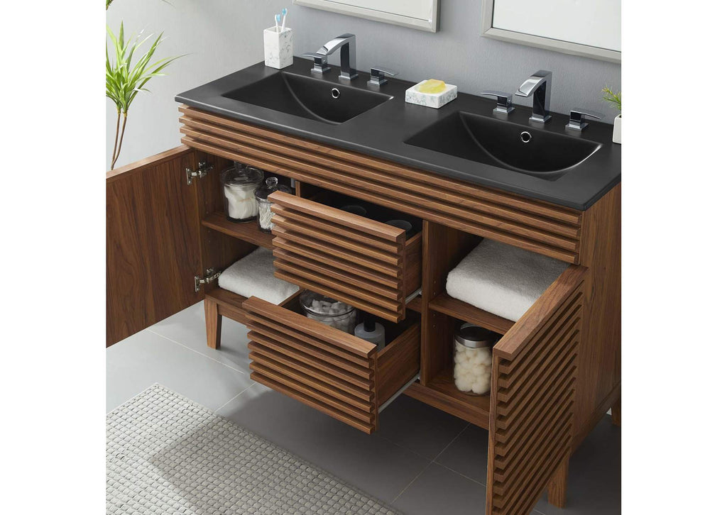 EEI-5381-WAL-BLK Render 48" Double Sink Bathroom Vanity By Modway
